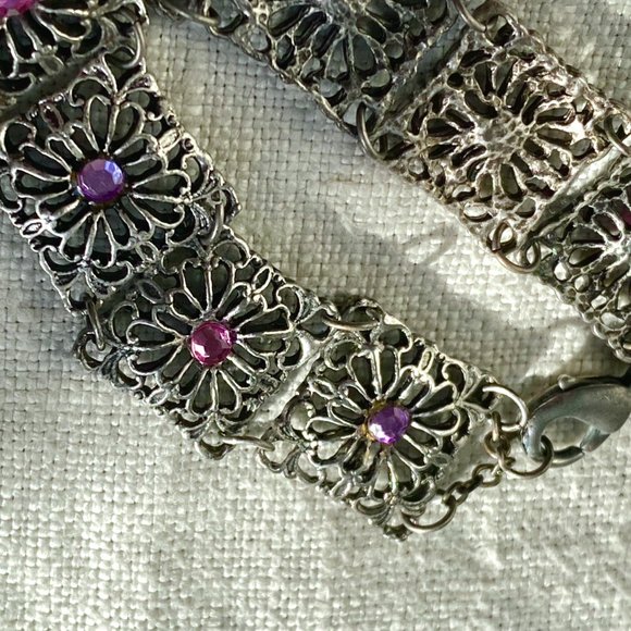Nouveau Czech Rhinestone & Filagree Panel Bracelet - Picture 2 of 5